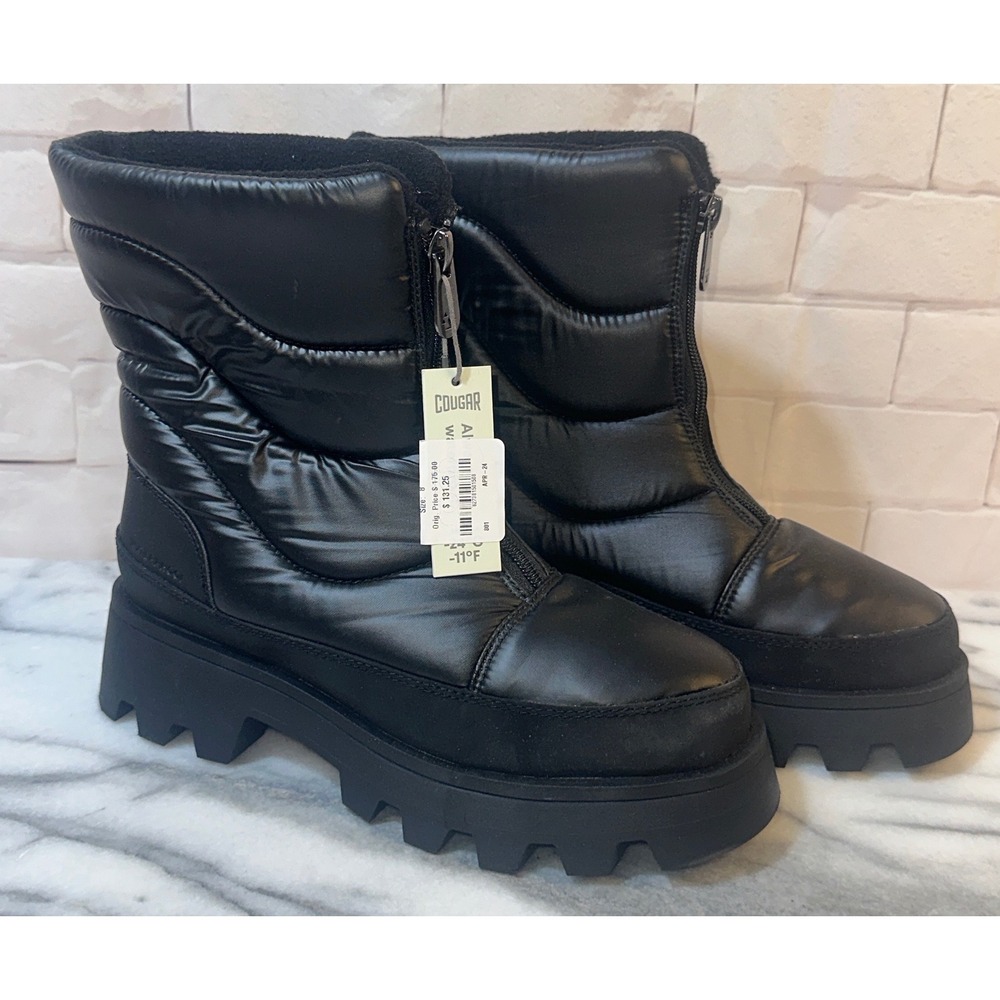 Cougar Savvy Black Waterproof Puffer Winter Boots PrimaLoft Lug Sole Womens 8